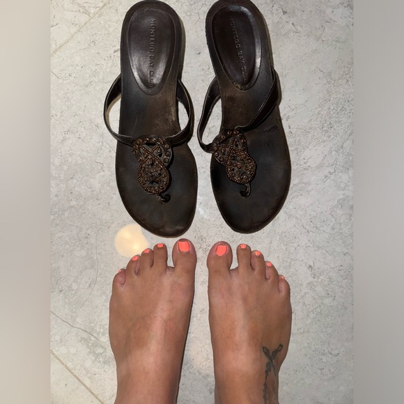 Shoes - well loved and worn sandal wedge size 6 with hand beading
